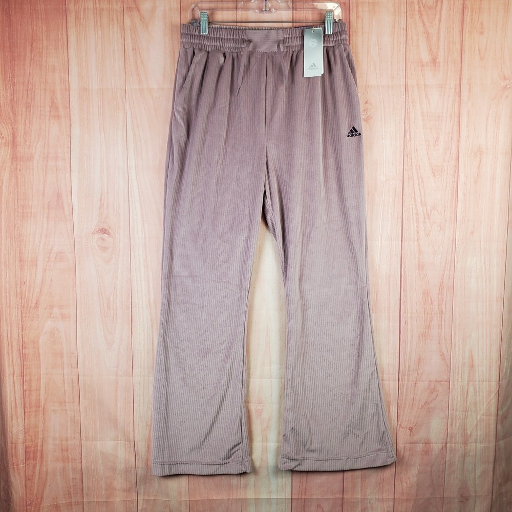 Adidas Women Velour Pant Sz Large Purple 100% Polyester Drawstring Waist